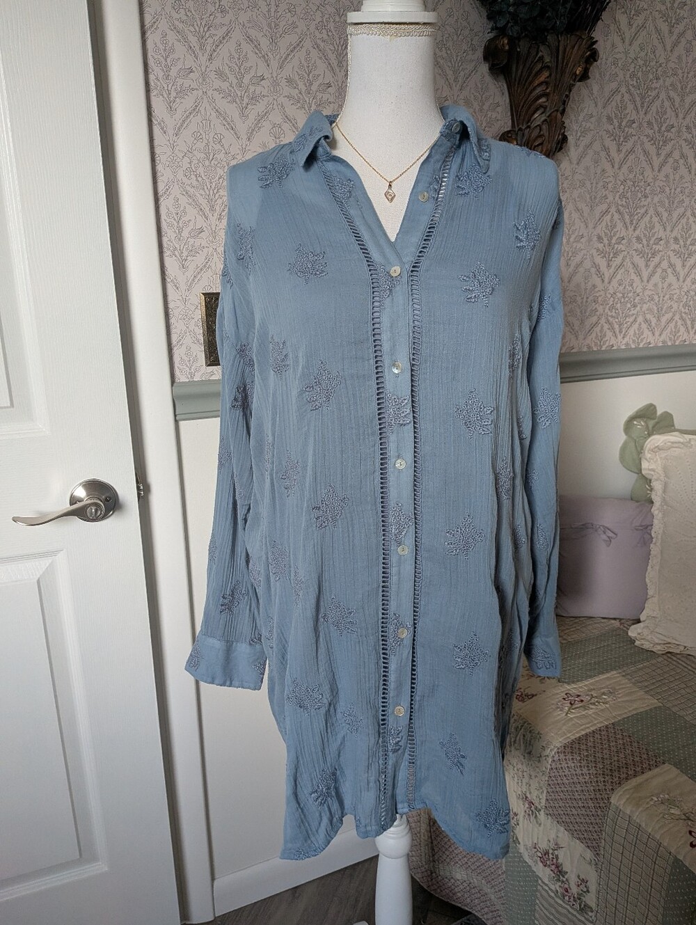 Sundance Cloverfield Tunic M Blue Embroidered Cotton Cami $158